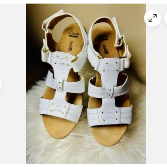 Clarks Sandals Womens 11 M Annadel Orchid Wedge Strappy Slingback White Leather - Picture 3 of 7